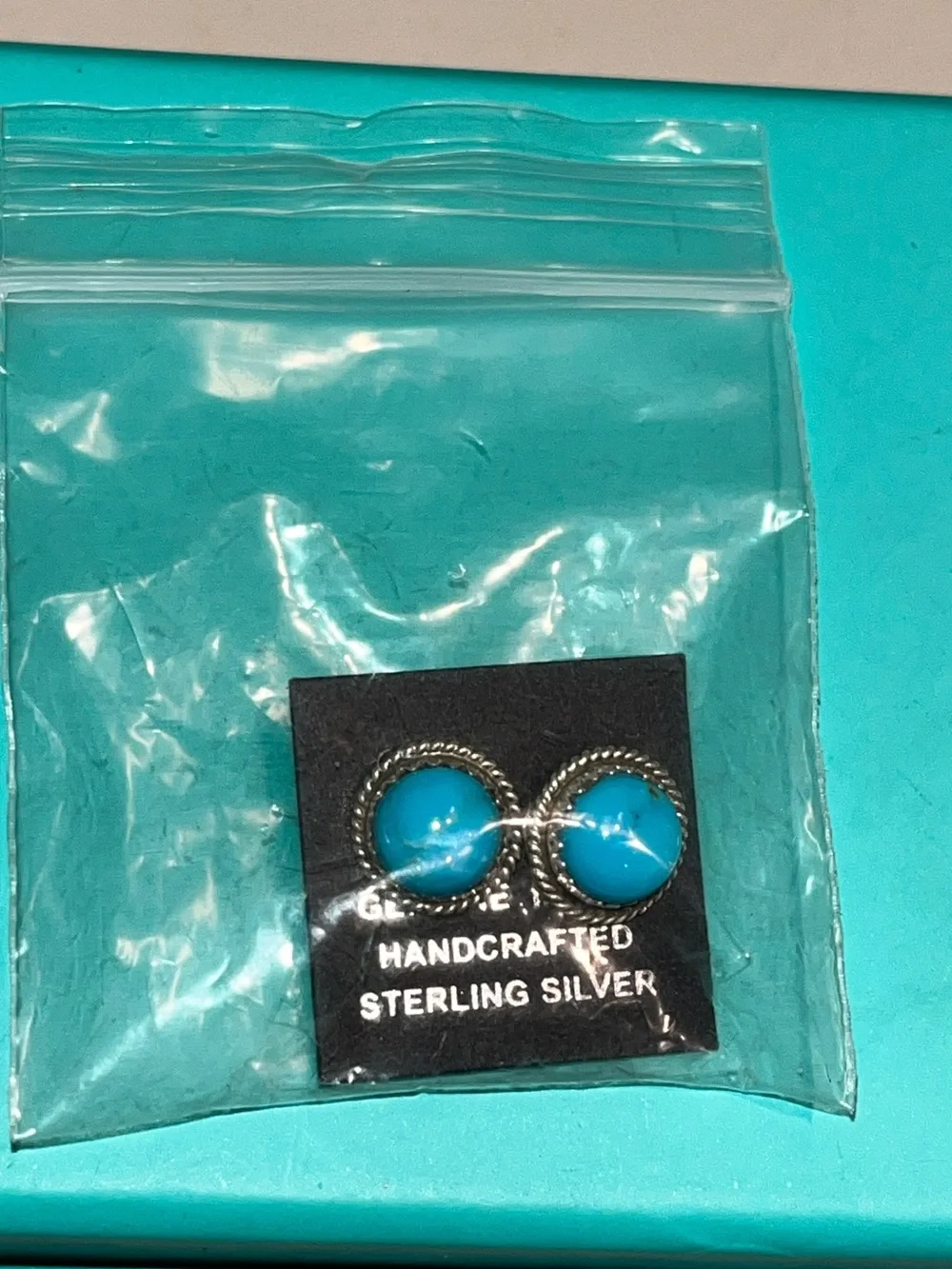 Handcrafted Sterling Silver Turquoise Blue Stud Earrings